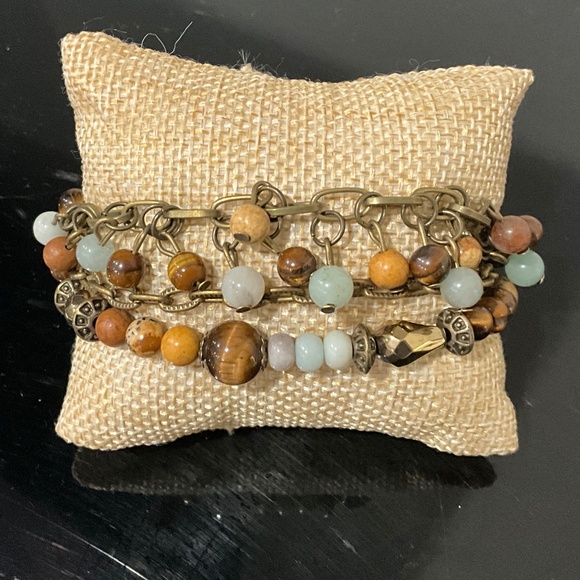 Bohemian “Julianne“ BOHO Bronze 3 Strand Multi Colored Beaded Chain Bracelet R4B - Picture 1 of 4